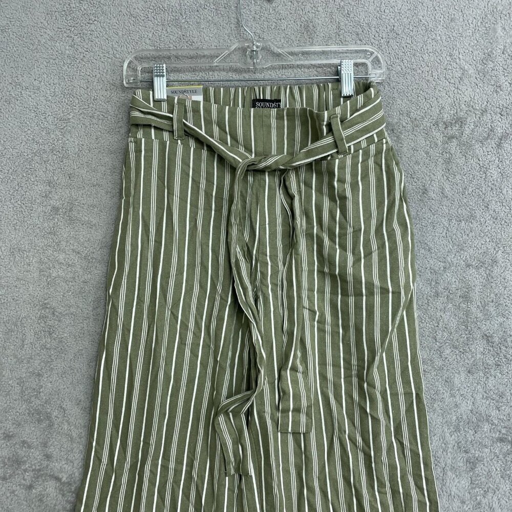 NEW Soundstyle Striped Women's S Green Linen Blend Wide-Leg Pants - Picture 5 of 8